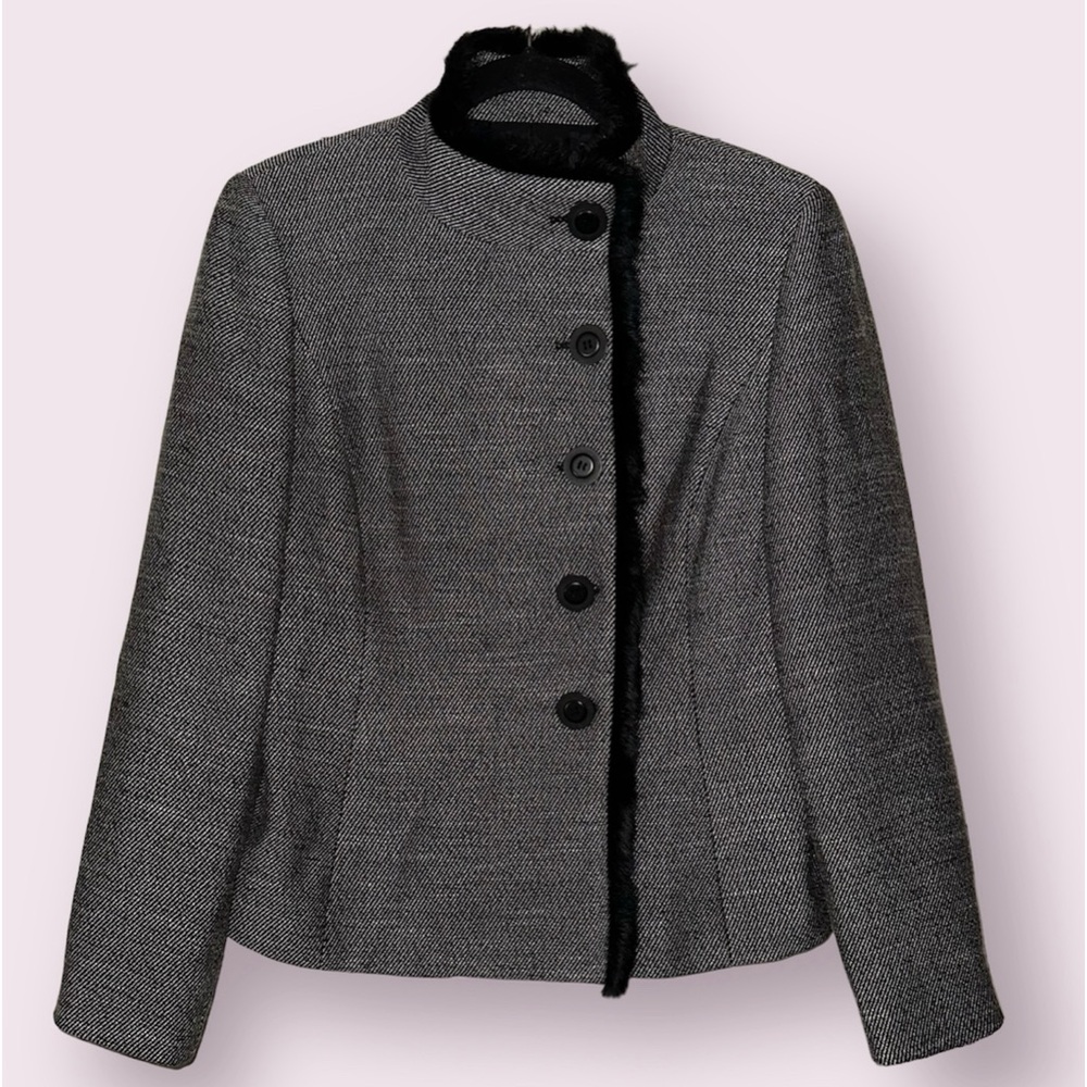 Focus 2000 Women’s Tweed Faux Fur Trim Jacket Size 8